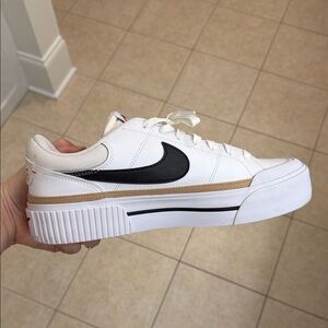 Nike White Sneakers with Black and Tan Details